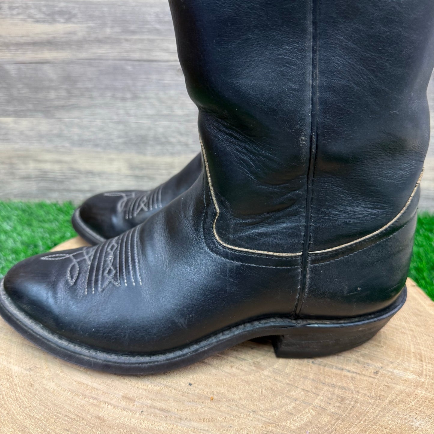 Hondo Boots Men - Size 7D - Vintage Black Cowboy Boots Style 7875