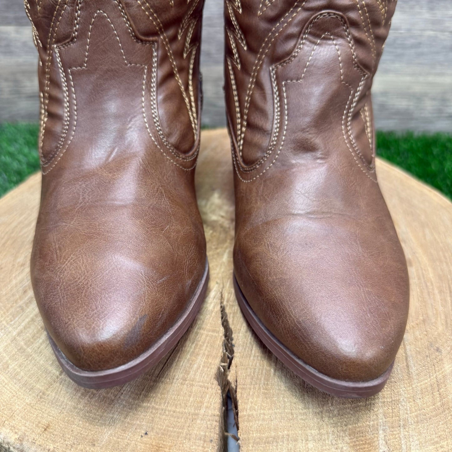 Qupid Women - Size 7.5 - Cognac Faux Leather Cowboy Boots