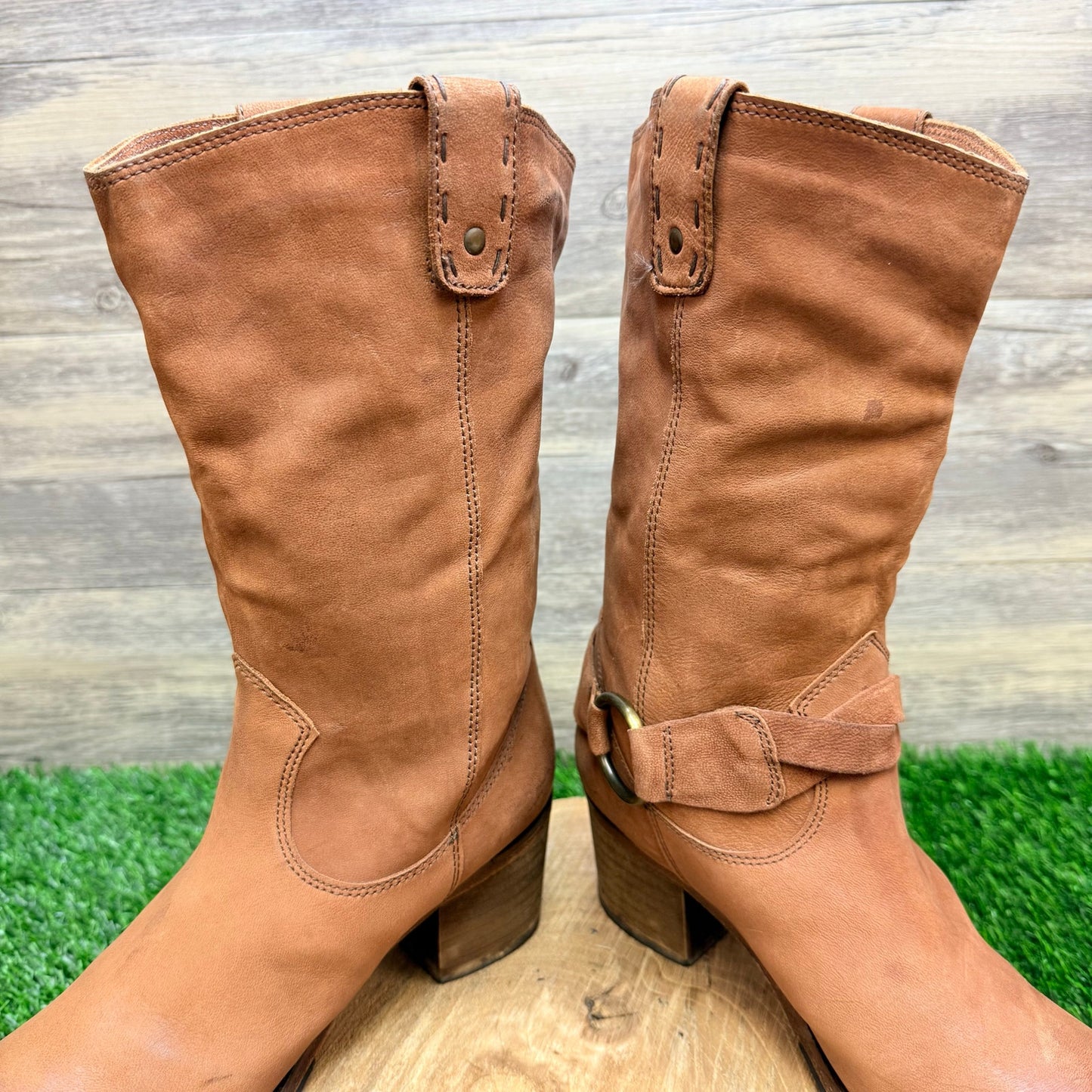 Vero Cuoio Women - Size 8M - Tan Soft Leather Cowboy Boots 50952