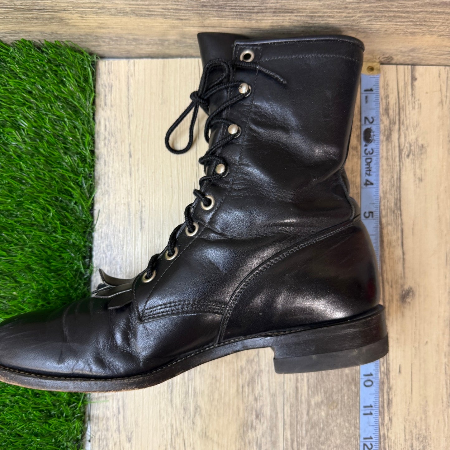 Justin Women - Size 7.5B - Vintage Black Lace Up Cowboy Boots Style L0506