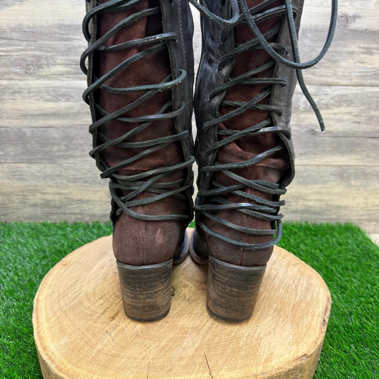 Freebird Women - Size 8 - Black Tall Lace Up Boots Style Coal 30457
