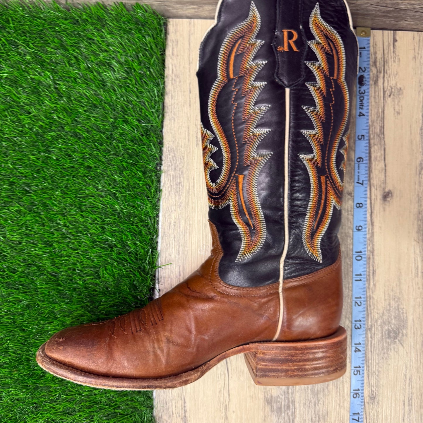 R. Watson Men - Size 8.5D - Brown/Black Square Toe Cowboy Boots Style 8028