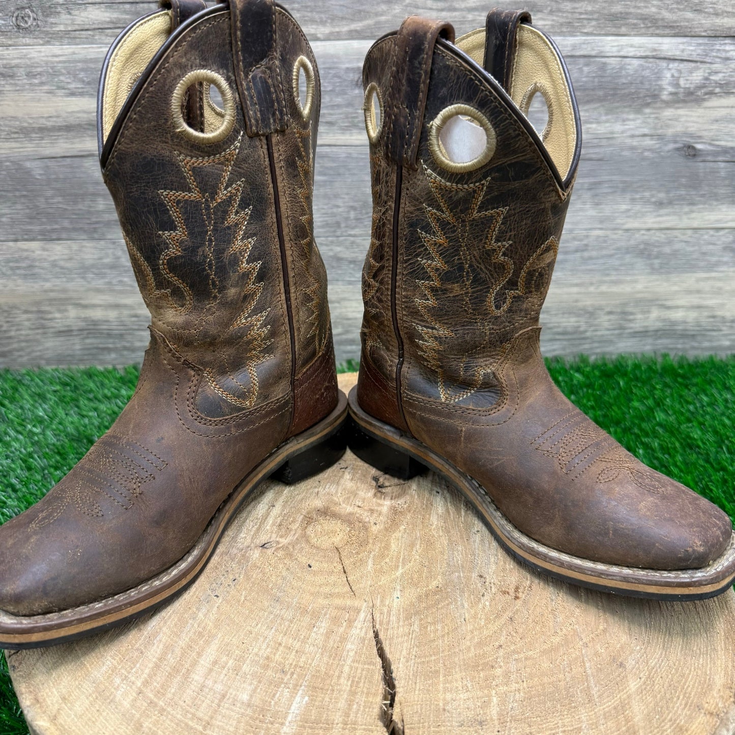 Smoky Mountain Youth - Size 1R - Brown Square Toe Cowboy Boots Style 3662C