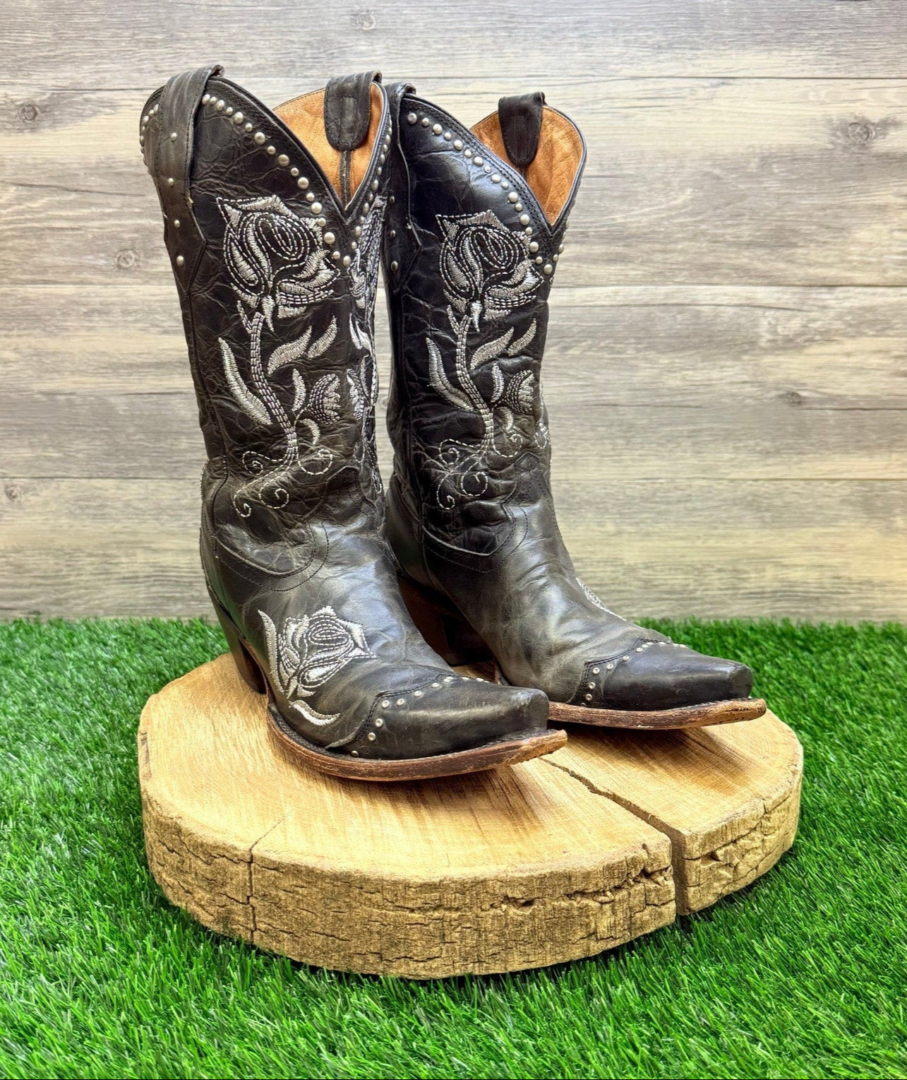 Lucchese Women - Size 9B - Black Challenger Distressed Cowboy Boots M5701