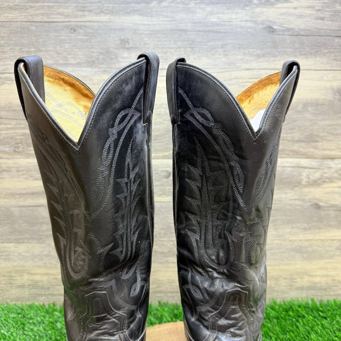 Tony Lama Men - Size 10.5D - Black Pampas Pull On Cowboy Boots VM2993