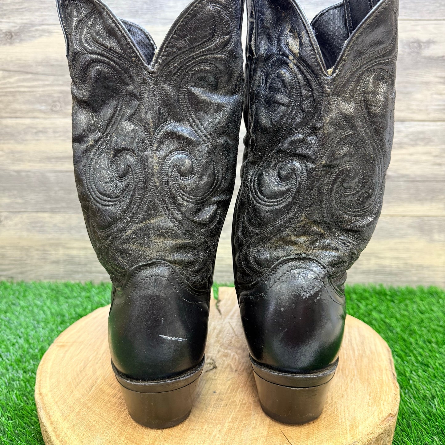 Unknown Men - Size 8EE - Black Toe Plate Faux Leather Cowboy Boots 5360