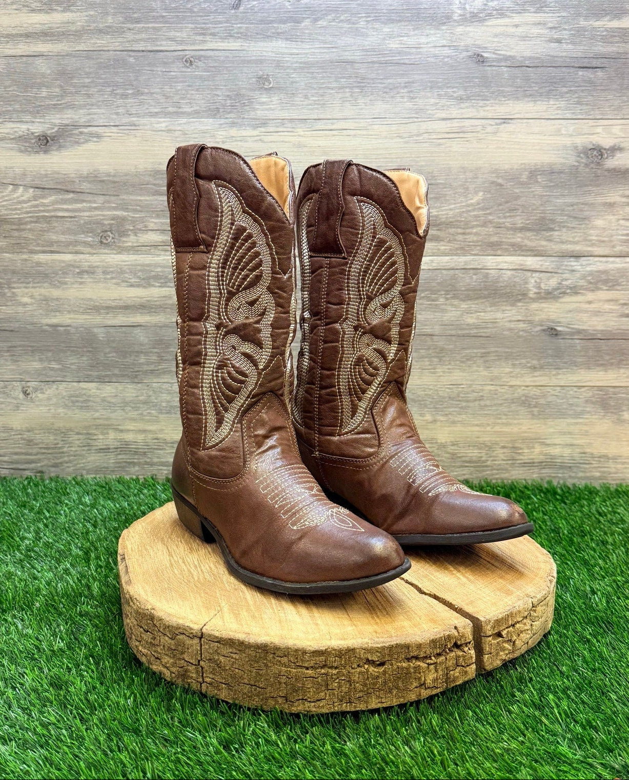 Flex West Women - Size 6.5M - Brown Soft Faux Leather Cowboy Boots Reba