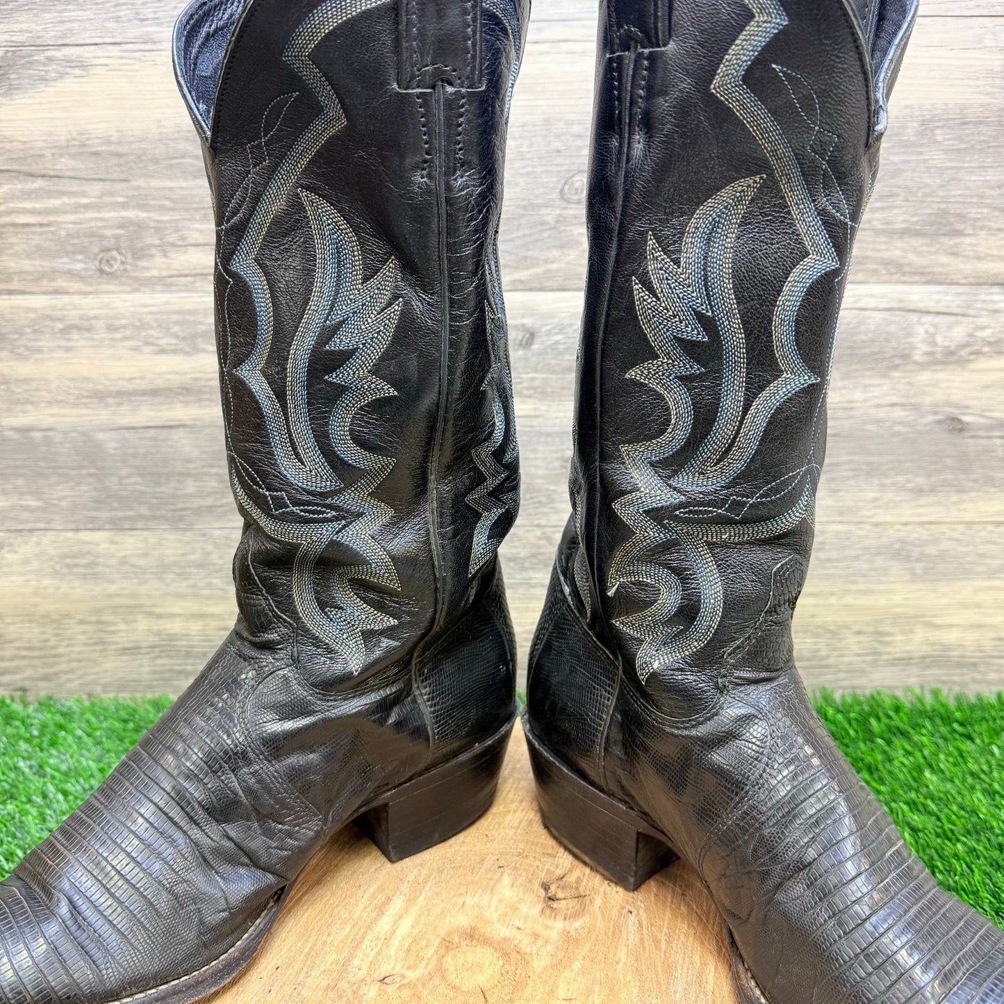 Justin Men - Size 7.5D - Black Teju Lizard Cowboy Boots 8313