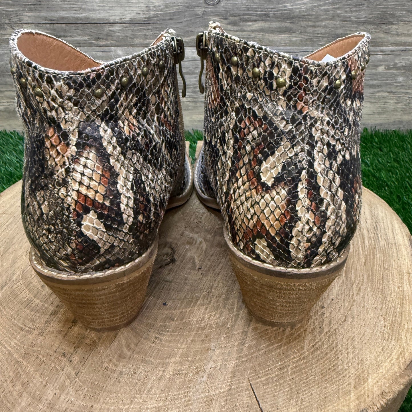 Boutique Women - Size 9 - Tan Faux Snake Ankle Boots Style Swifton