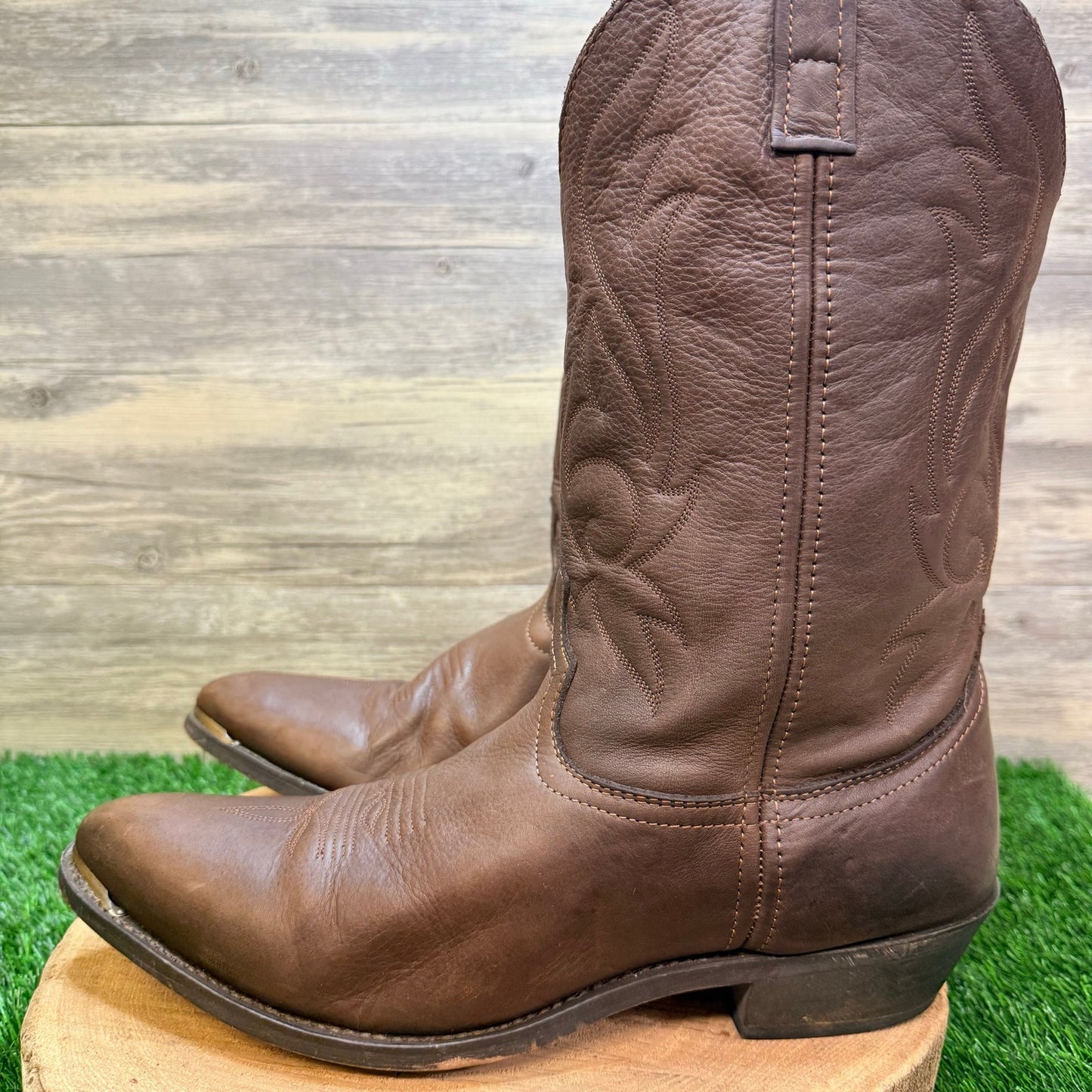 Masterson Men - Size 14D - Brown Tooled Toeplate Western Cowboy Boots RB886