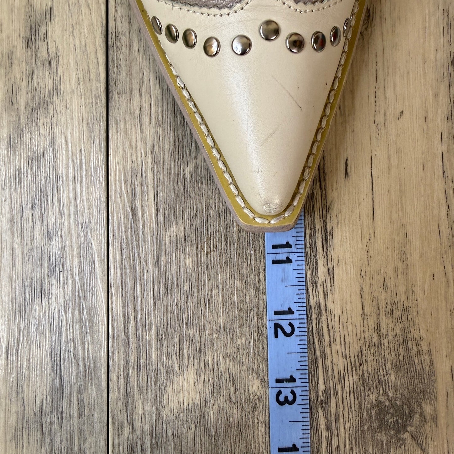 Kathy Van Zeeland - Size 7 - Cream/Gray Studded Cowboy Boots Style F059