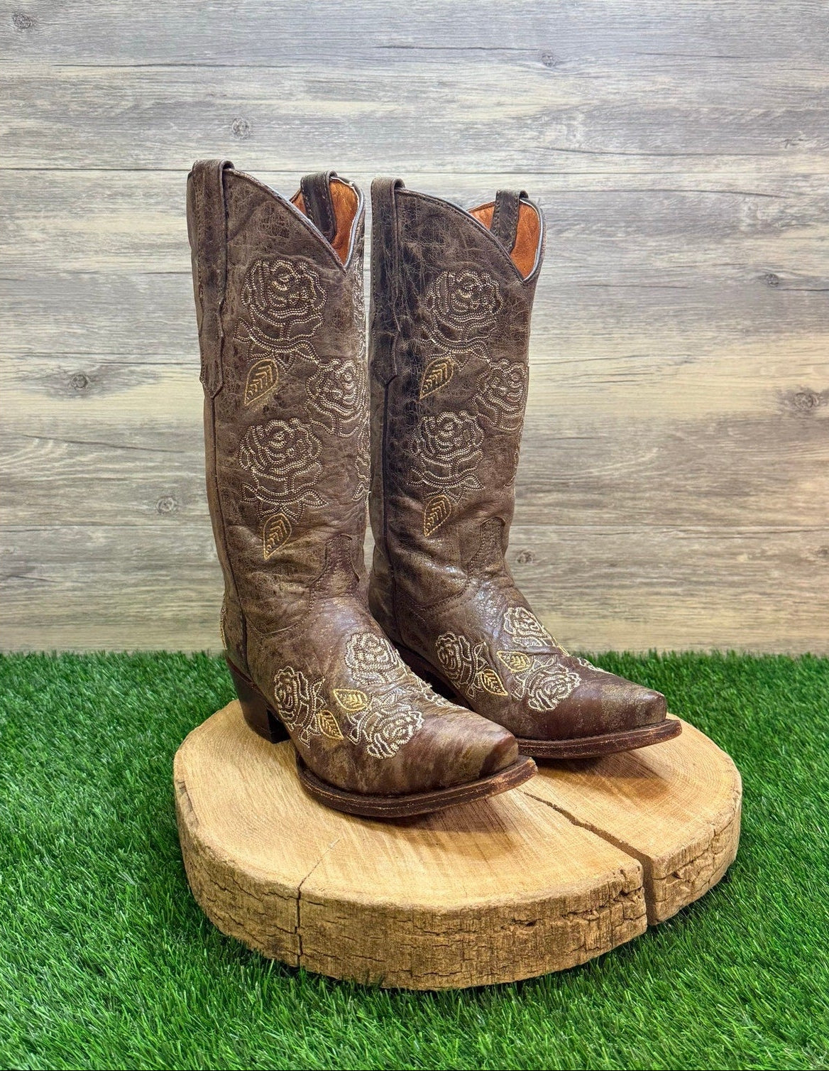 Corky’s Girl Women - Size 9 - Distressed Brown Floral Western Cowboy Boots 3660