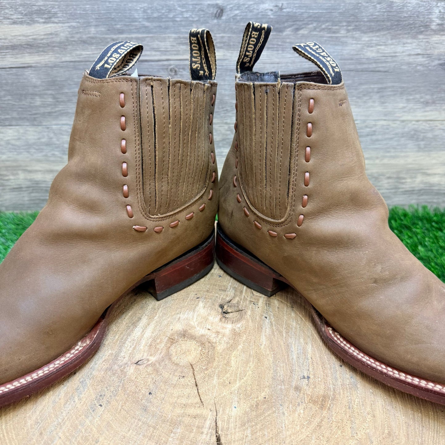 Los Altos Women - Size 8 - Tan Soft Leather Square Toe Ankle Boots 7285