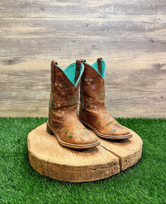 Smoky Mountain Youth - Size 13R - Tan/Blue Floral Square Toe Cowboy Boors 3841C