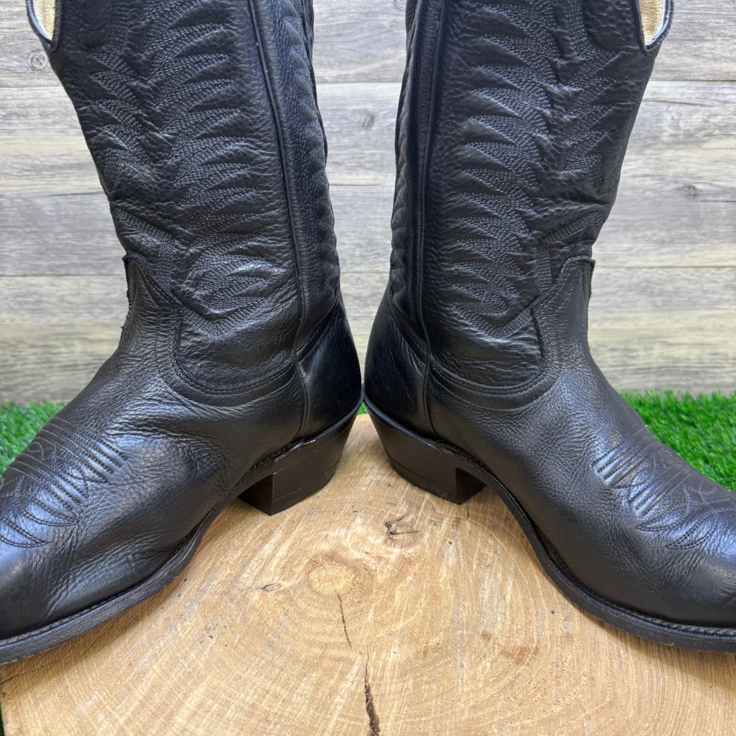 Boulet Men - Size 9.5E - Black Deer Leather Cowboy Boots Style 9502