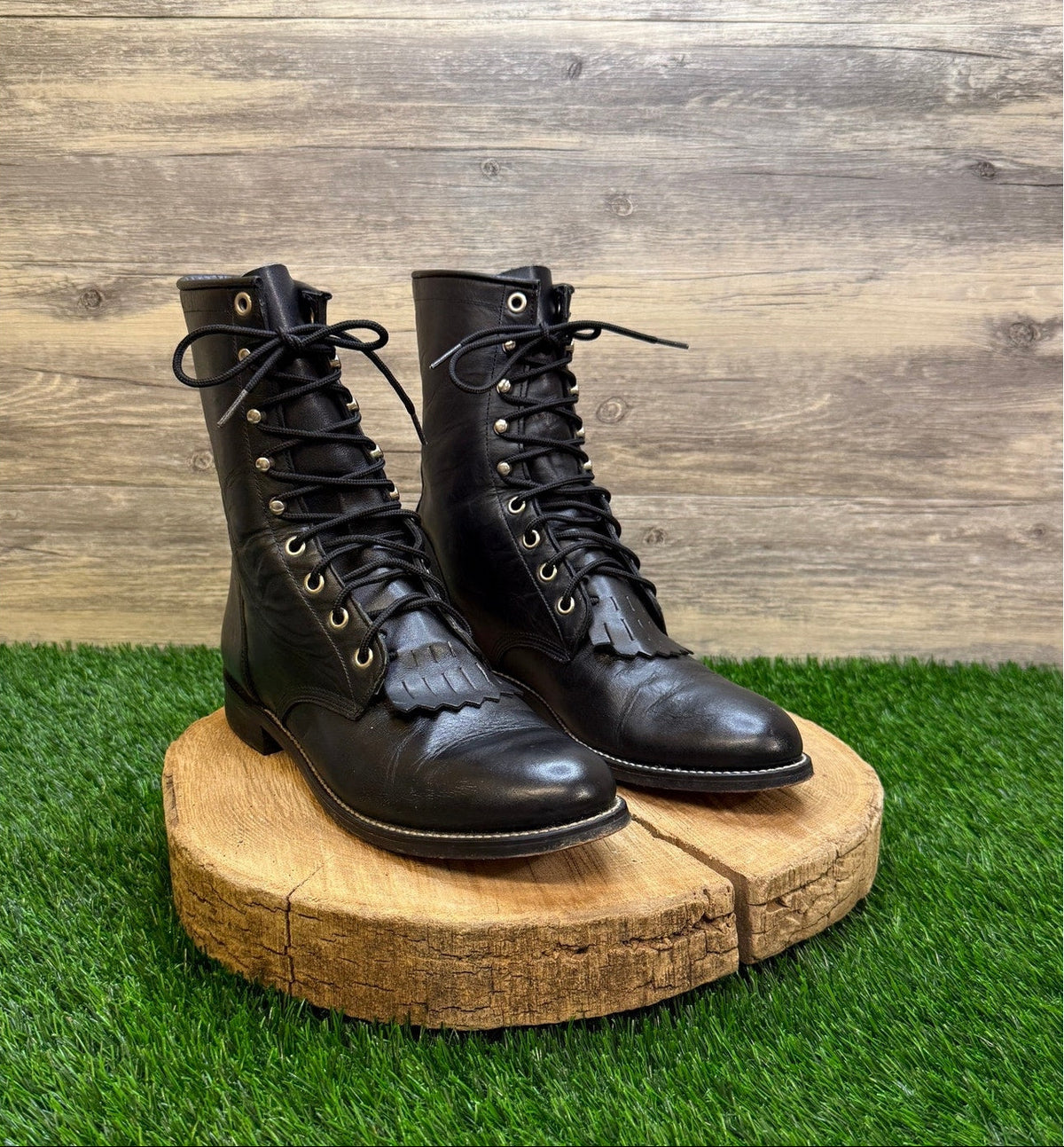 Justin Women - Size 8.5B - Vintage Black Lace Up Cowboy Boots Style L0506