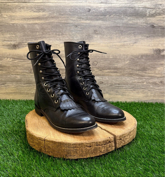 Justin Women - Size 8.5B - Vintage Black Lace Up Cowboy Boots Style L0506