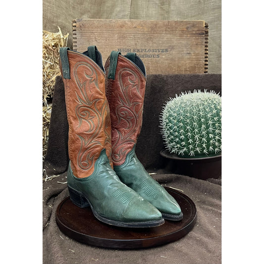 Dan Post Women - Size 8.5M - Vintage Tan/Green Cowboy Boots Style 14234