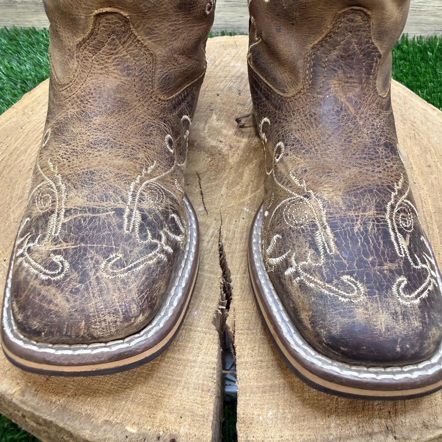 Smoky Mountain Youth - Size 1R - Brown Floral Square Toe Cowboy Boots 3845C