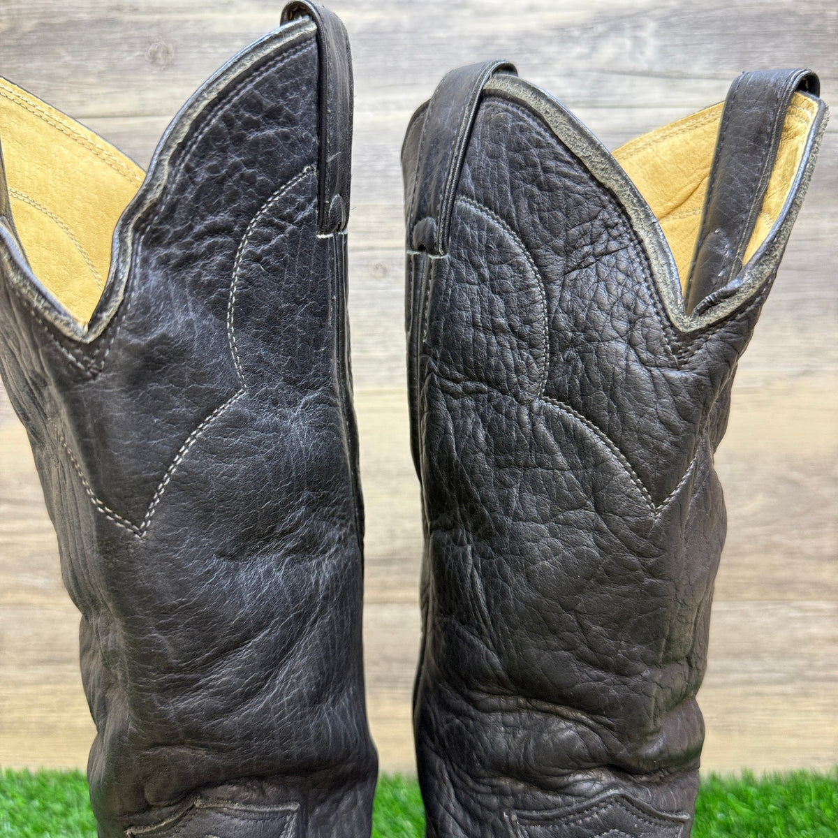 Justin Men - Size 8.5D - Vintage Black Bull Shoulder Western Cowboy Boots V5460