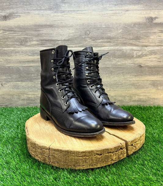 Justin Women - Size 7B - Vintage Black Lace Up Boots L0506