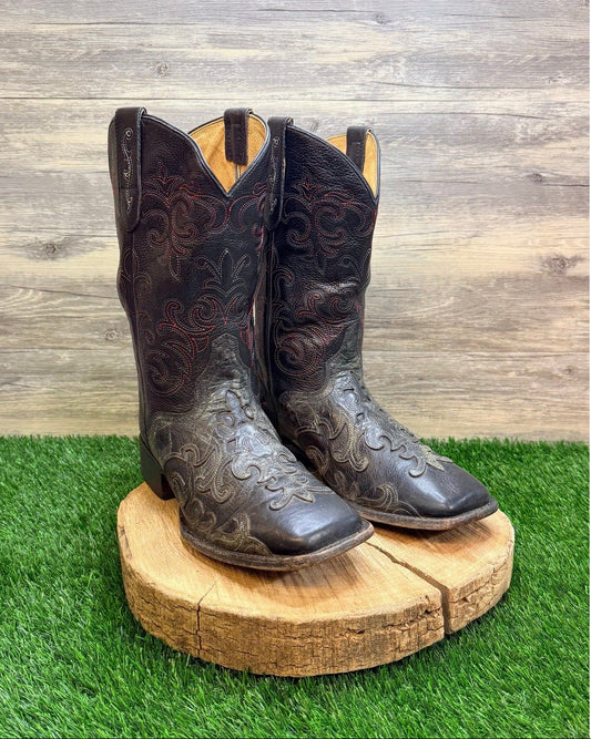 JB Dillon Men - Size 11EE - Black / Red Scroll Square Toy Cowboy Boots JBM2013