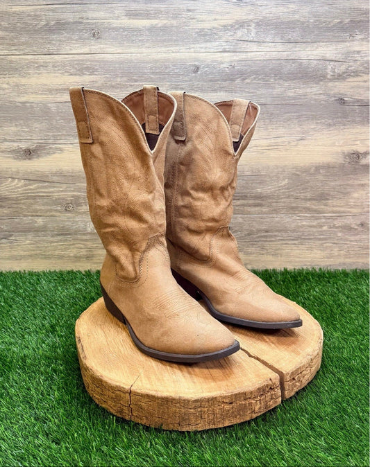 Rampage Women - Size 8.5M - Beige Faux Leather Cowboy Boots Walden 300301