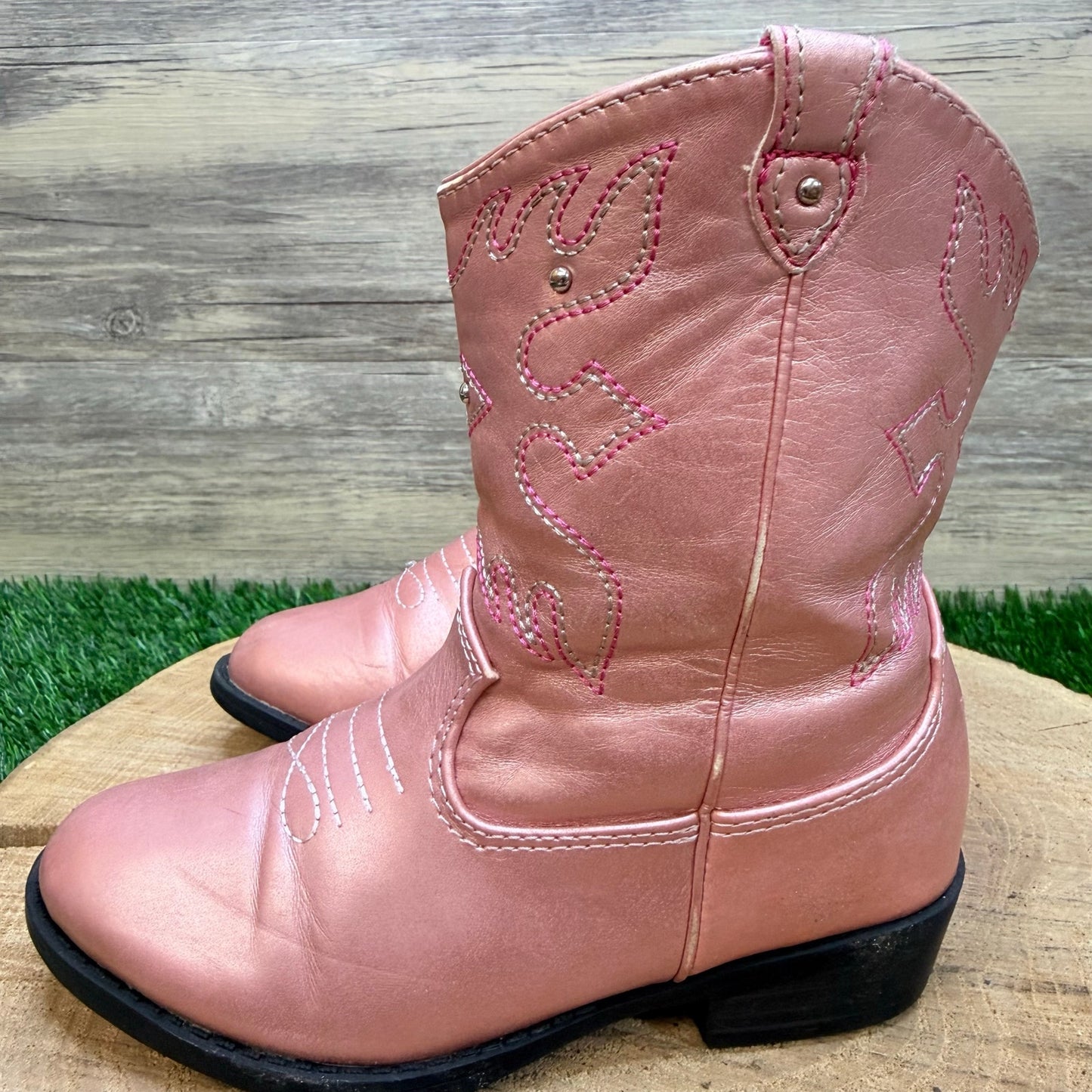 Wonder Nation Youth - Size 10 - Metallic Pink Faux Leather Cowboy Boots