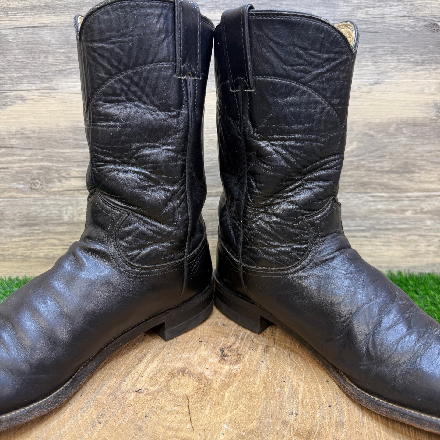 Justin Men - Size 9.5B - Vintage Black Roper Western Cowboy Boots Style 3133