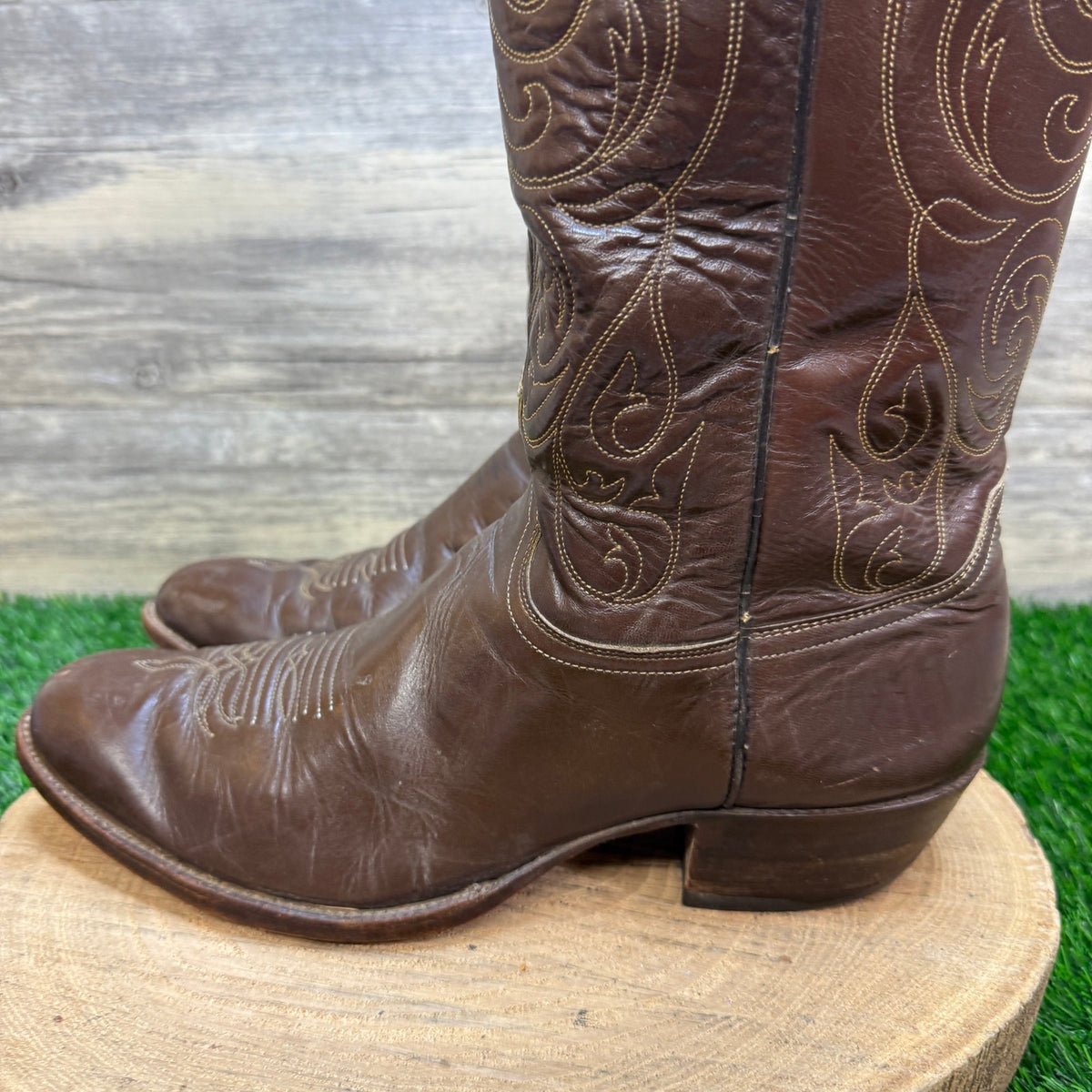Justin Men - Size 11D - Vintage Brown Embroidered Western Cowboy Boots 2500