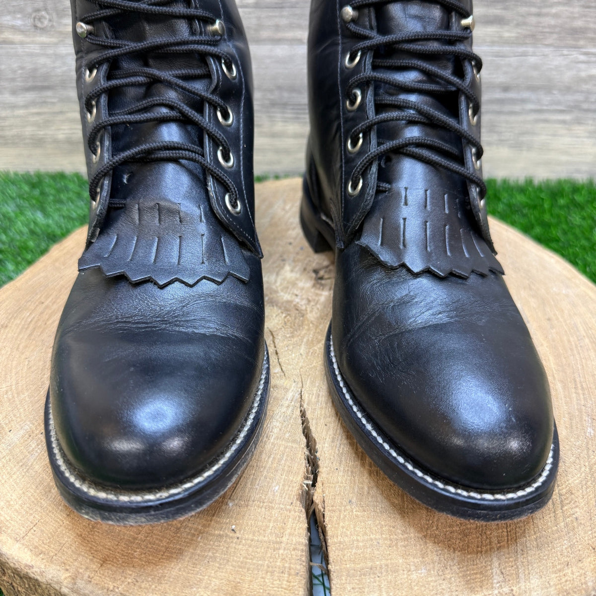 Justin Women - Size 8.5B - Vintage Black Lace Up Cowboy Boots Style L0506
