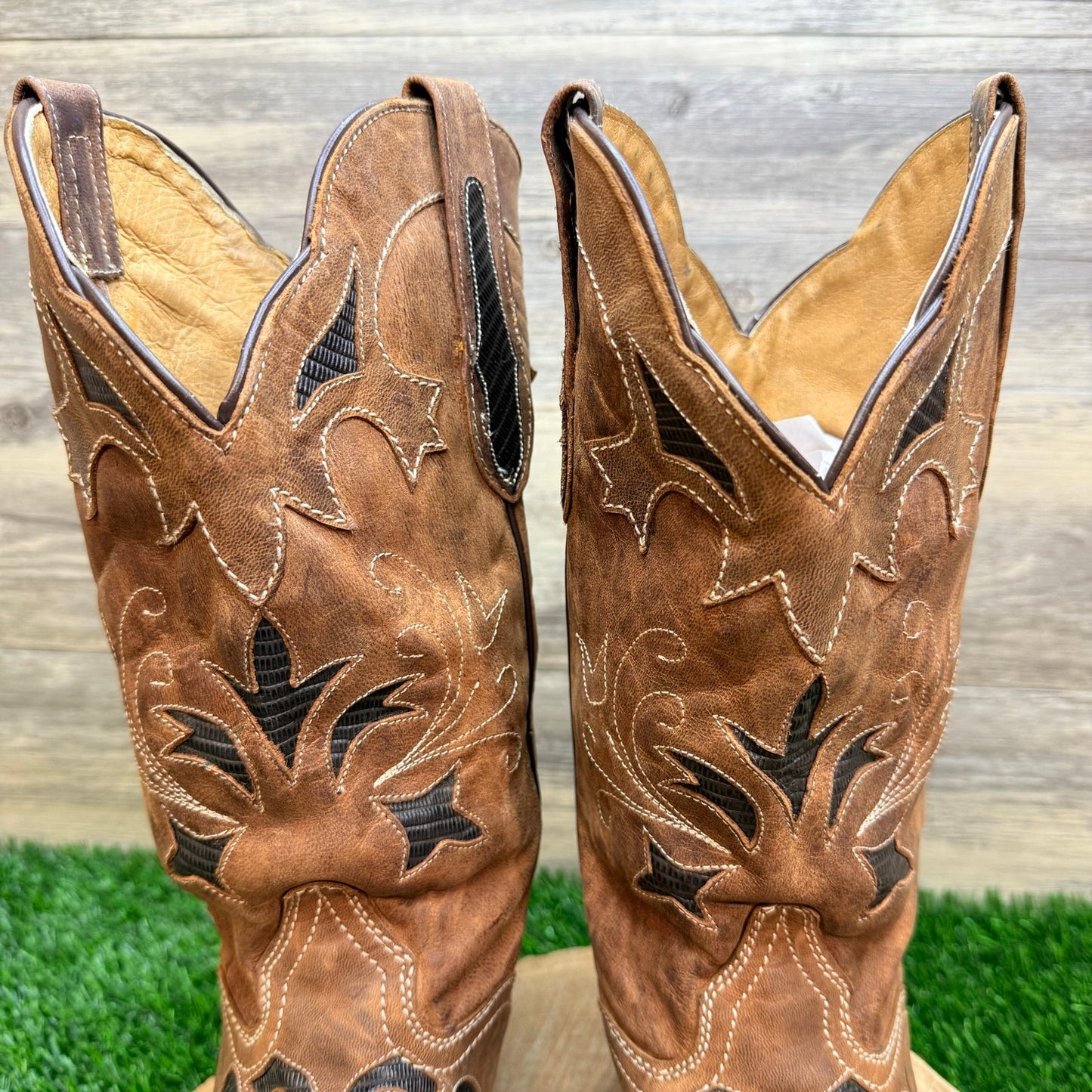 JB Dillon Women - Size 10B - Brown Lizard Inlay Cowboy Boots JBW2213