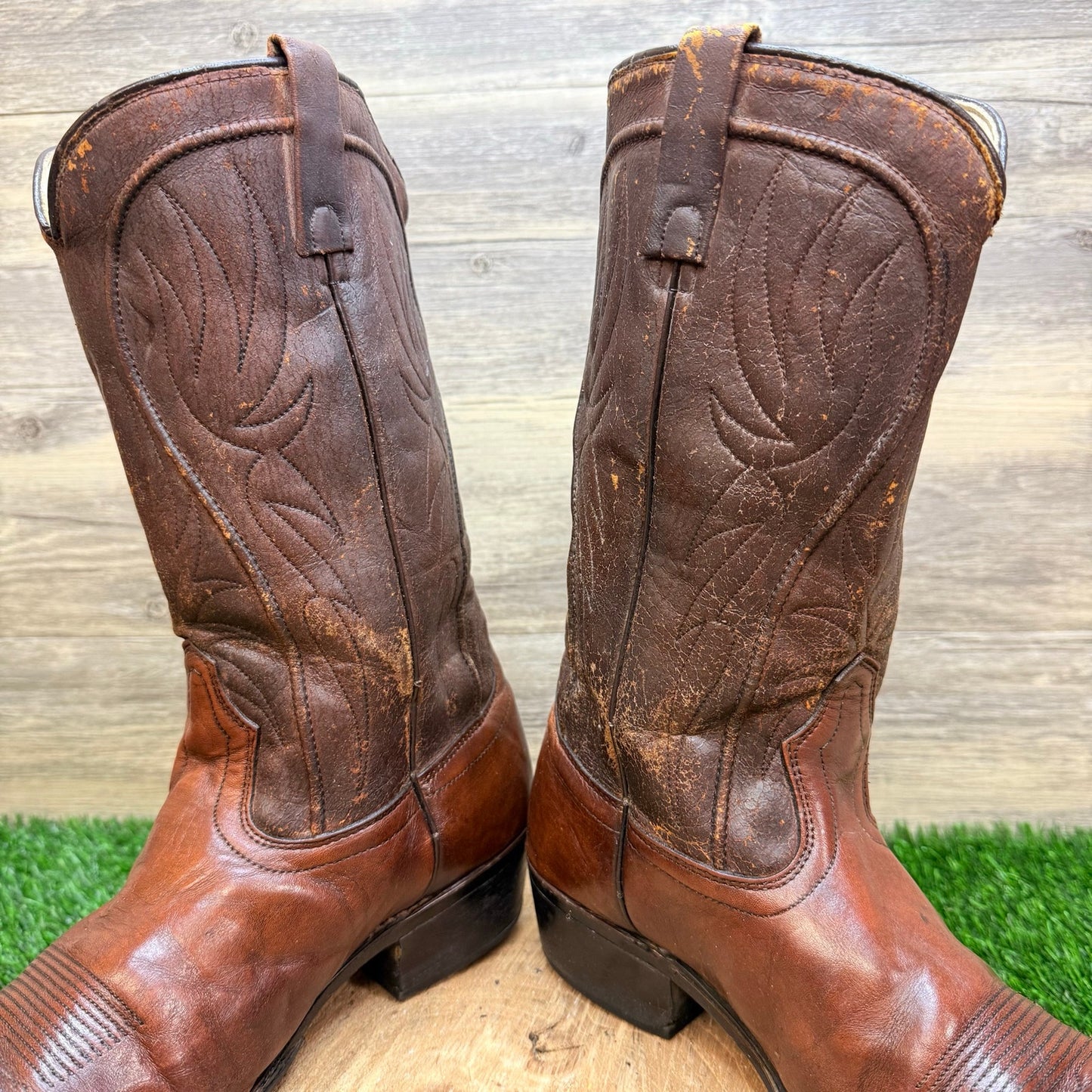 Acme Men - Size 8EW - Vintage Marbled Brown Western Cowboy Boots 8304