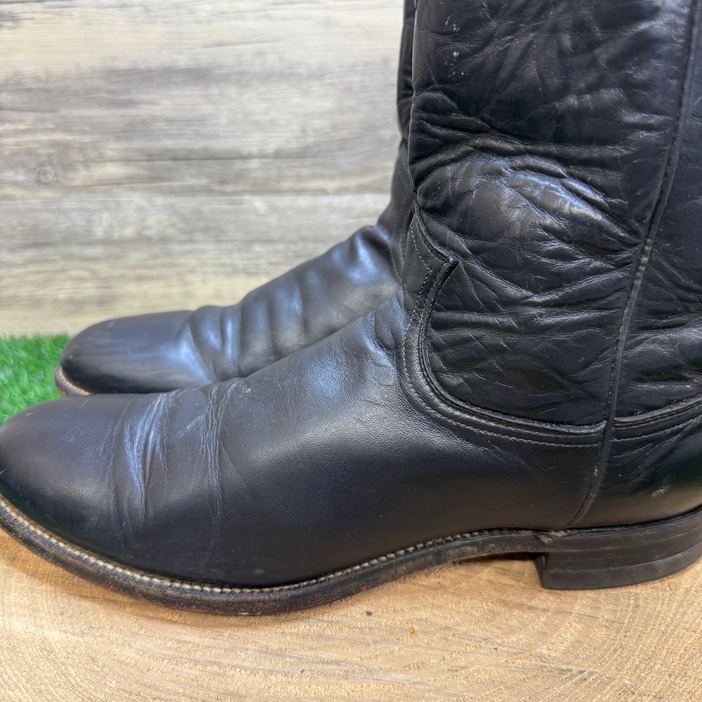 Justin Men - Size 9.5B - Vintage Black Roper Western Cowboy Boots Style 3133