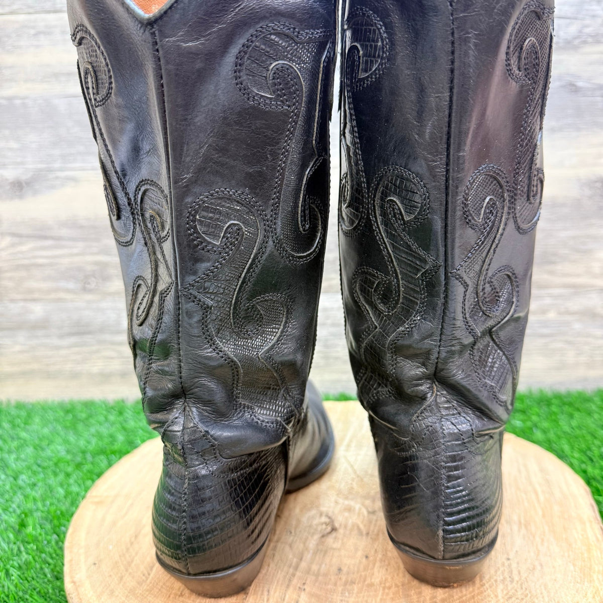 Nine West Women - Size 7.5M - Black Faux Lizard Western Cowboy Boots