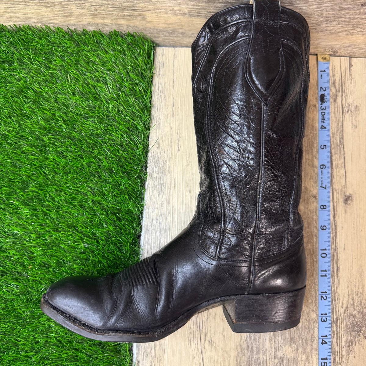 Dan Post Men - Size 8D - Vintage Black Goat Leather Cowboy Boots Style 6690