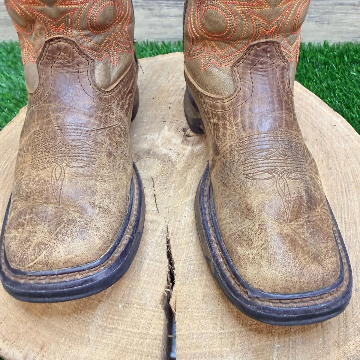 Durango Youth - Size 2M - Brown / Orange Square Toe Cowboy Boots DBT0227C