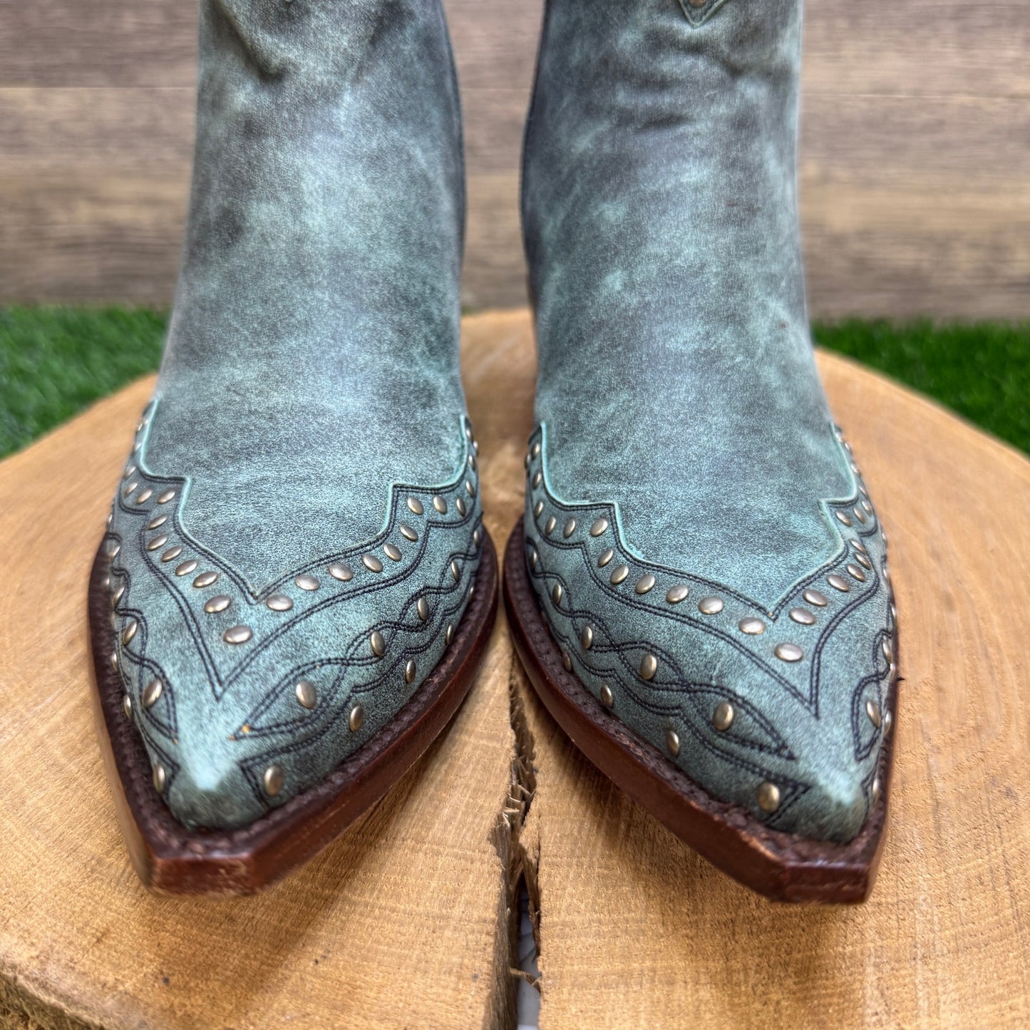 Old Gringo Women - Size 7B - Blue/Green Studded Ankle Cowboy Boots Style 1117