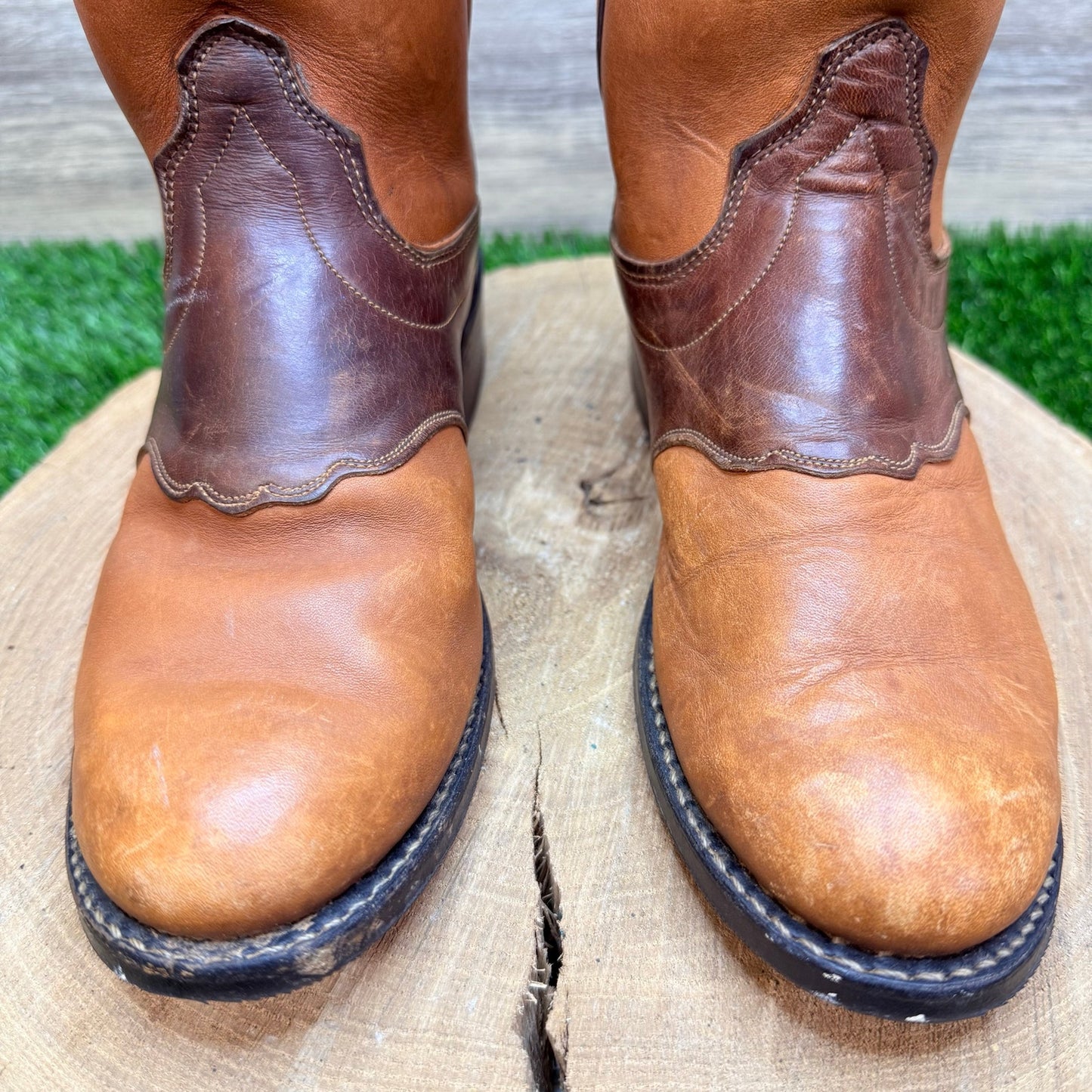 Olathe Women - Size 5.5B - Vintage Two Tone Brown Western Cowboy Boots 6725