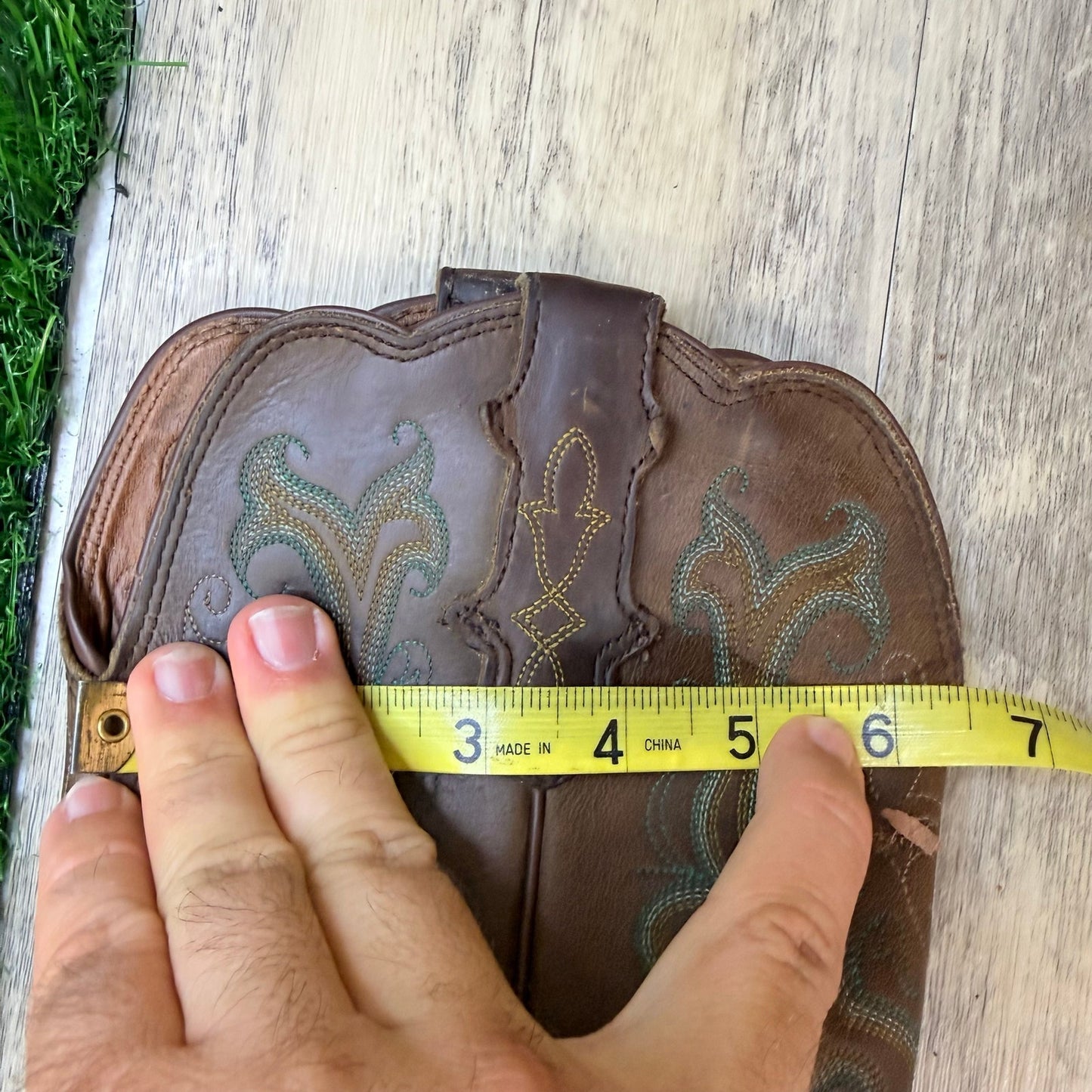 Justin Women - Size 6.5B - Brown / Green Stampede Square Cowboy Boots L2552