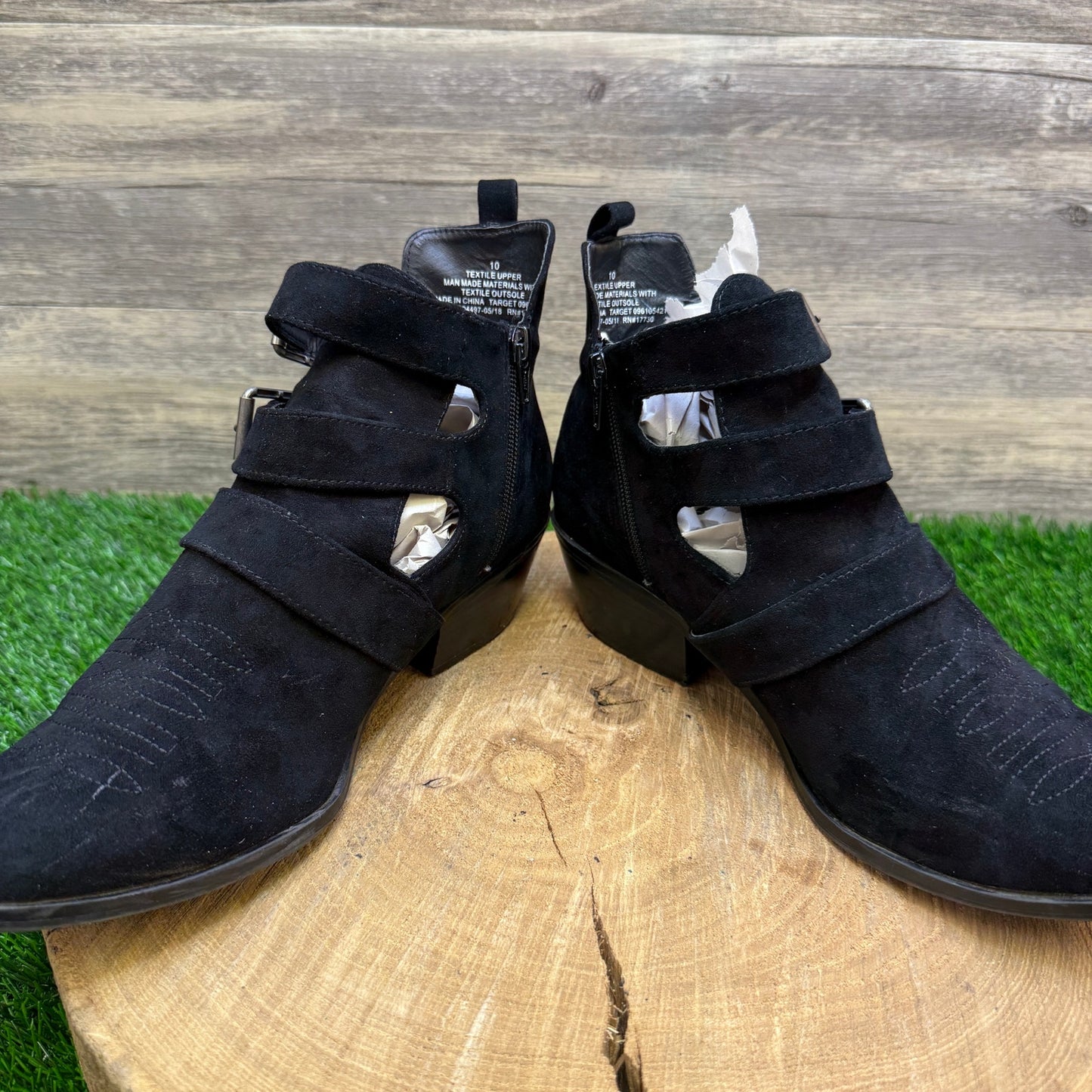 Universal Thread Women - Size 10 - Black Faux Suede Ankle Buckle Boots