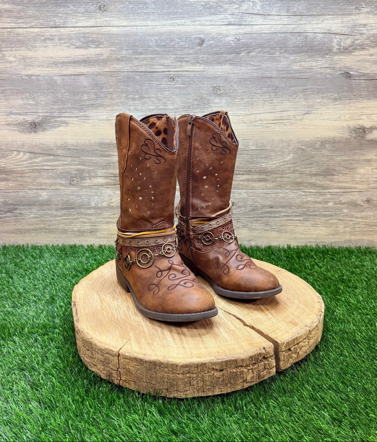 Rodeo Ropers Youth - Size 13M - Brown Zipper Cowboy Boots Carousel
