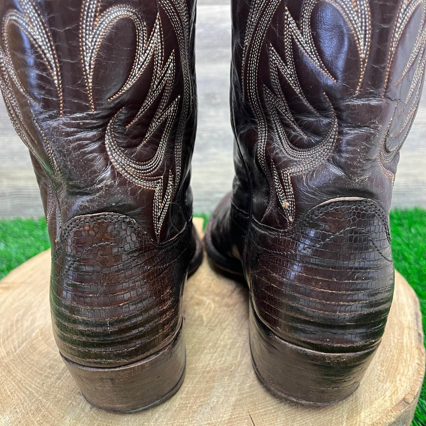 Dan Post Men - Size 10.5D - Vintage Chocolate Brown Lizard Cowboy Boots 6862