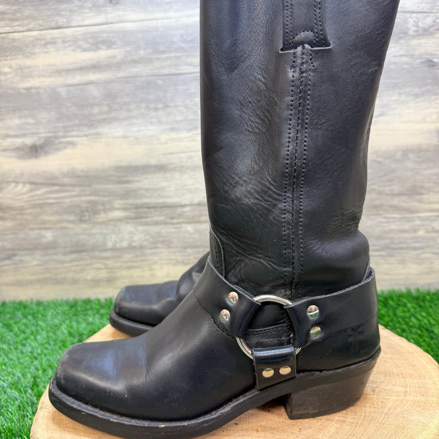 Frye Women - Size 6.5M - Black Moto Square Toe Cowboy Boots 77300