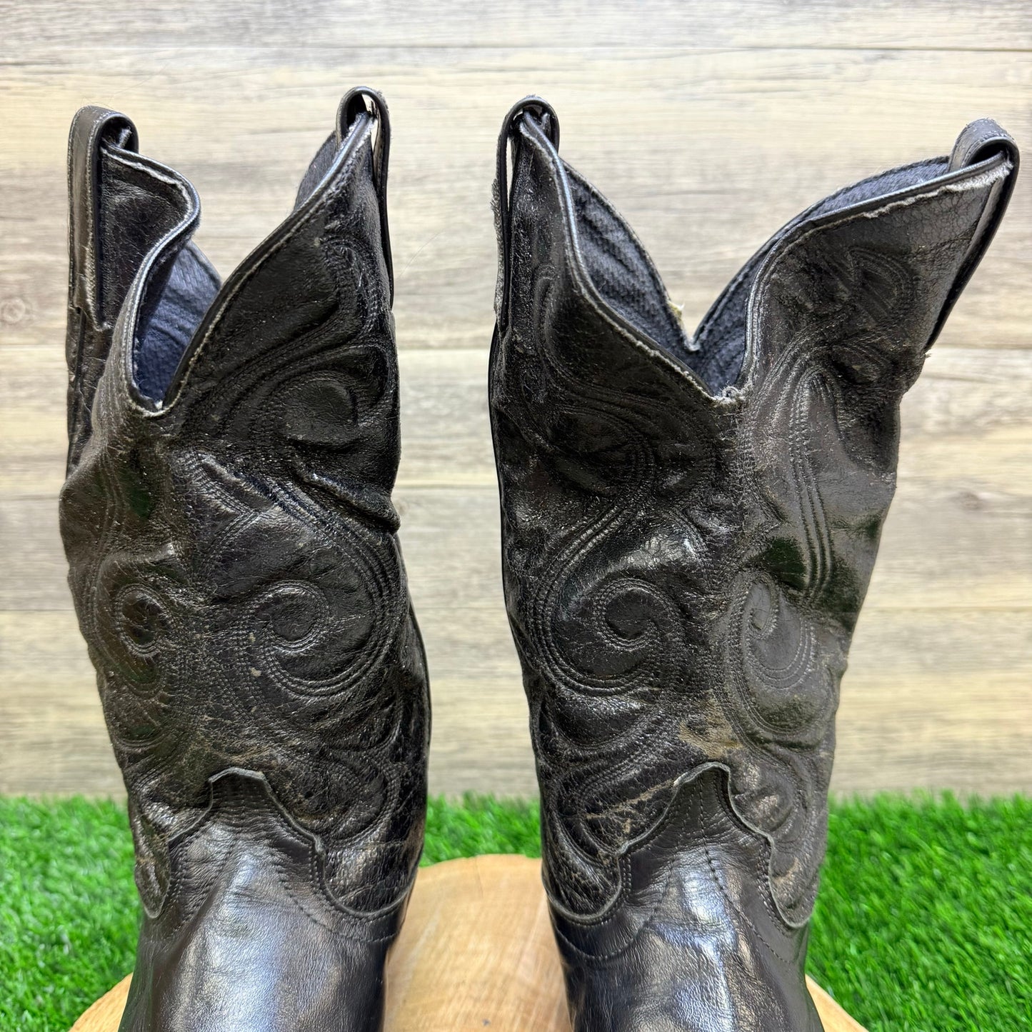 Unknown Men - Size 8EE - Black Toe Plate Faux Leather Cowboy Boots 5360