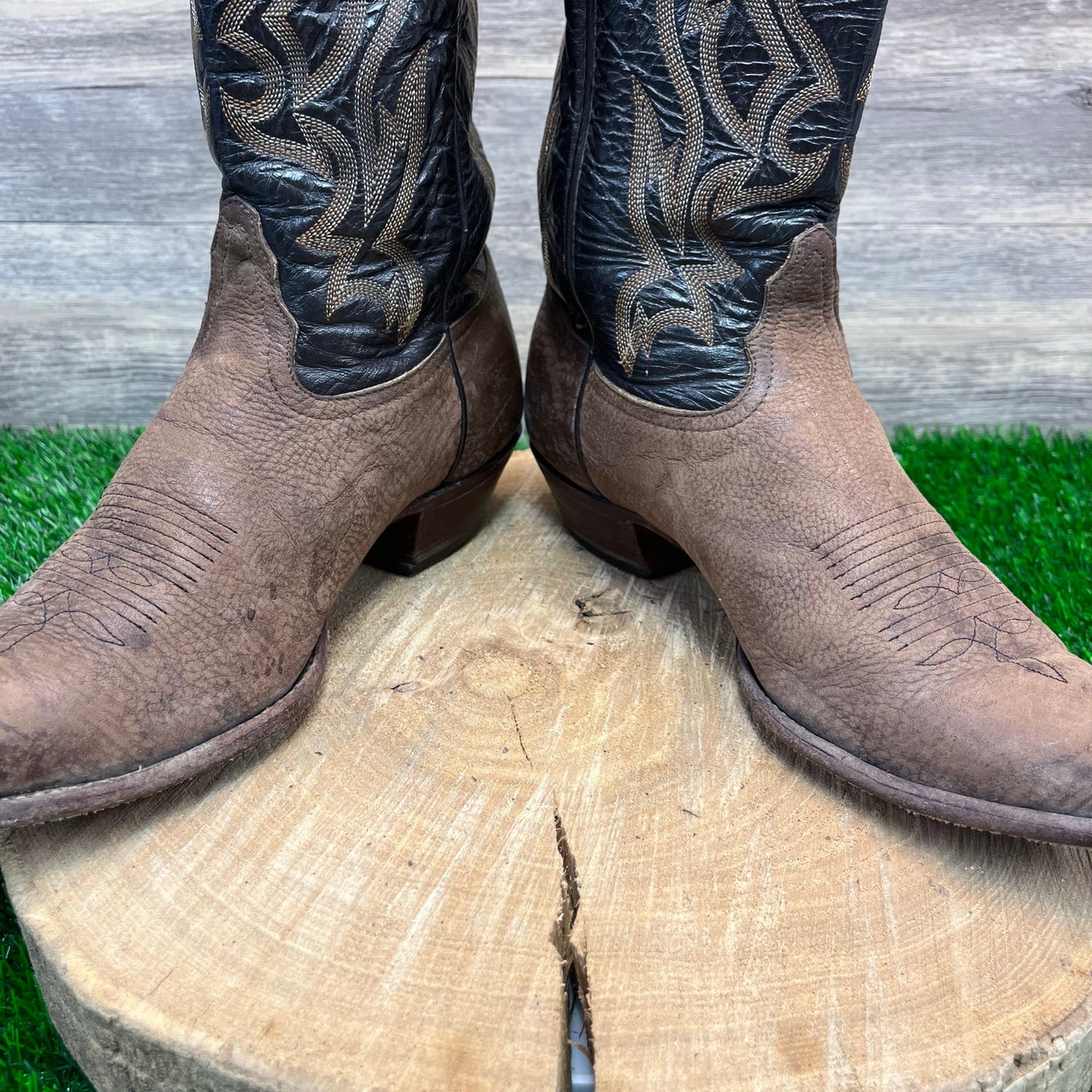 Tony Lama Women - Size 9B - Two Tone Brown Cowboy Boots Style 1185