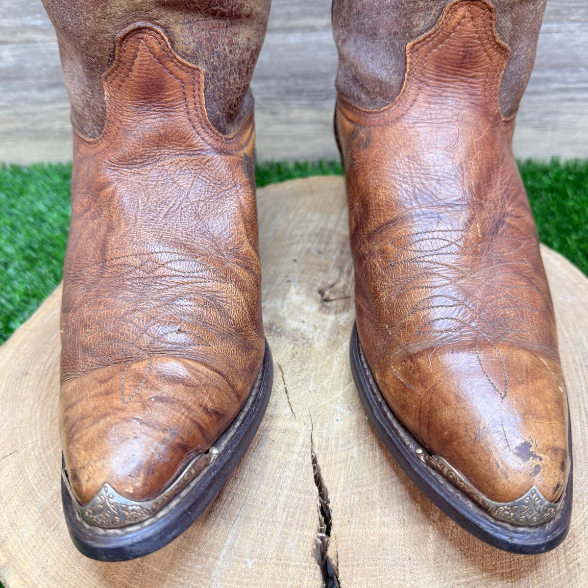 Durango Men - Size 10.5EE - Vintage Marbled Brown Toe Plate Cowboy Boots 15072