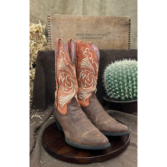 Ariat Women - Size 8B - Brown/Coral Snip Toe Cowboy Boots Style 15726
