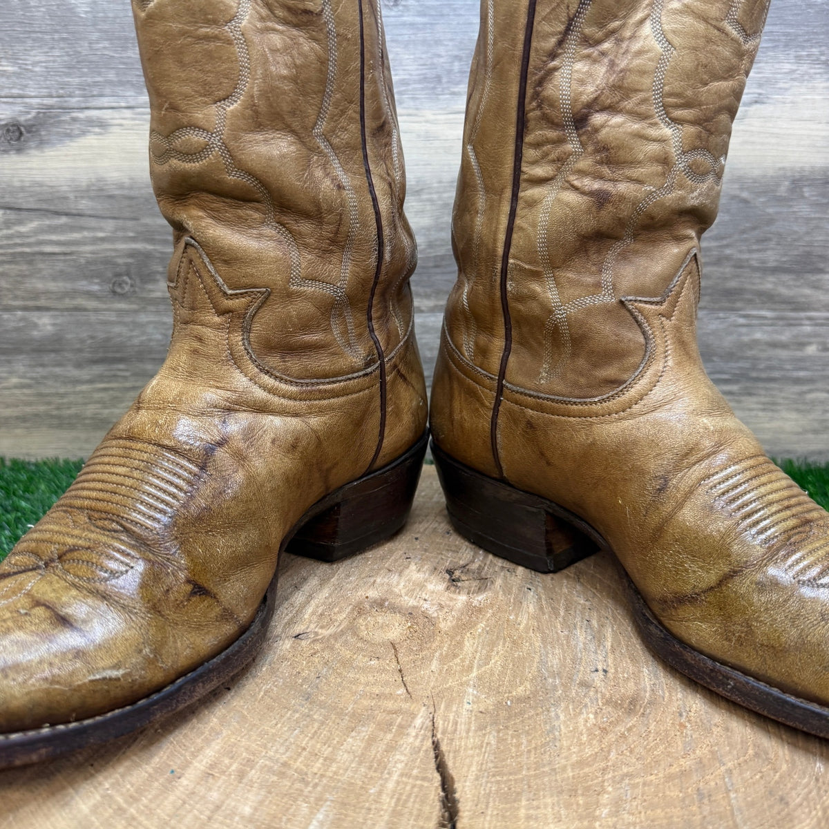 Tony Lama Men - Size 8D - Vintage Marbled Sand Embroidered Cowboy Boots Style L486