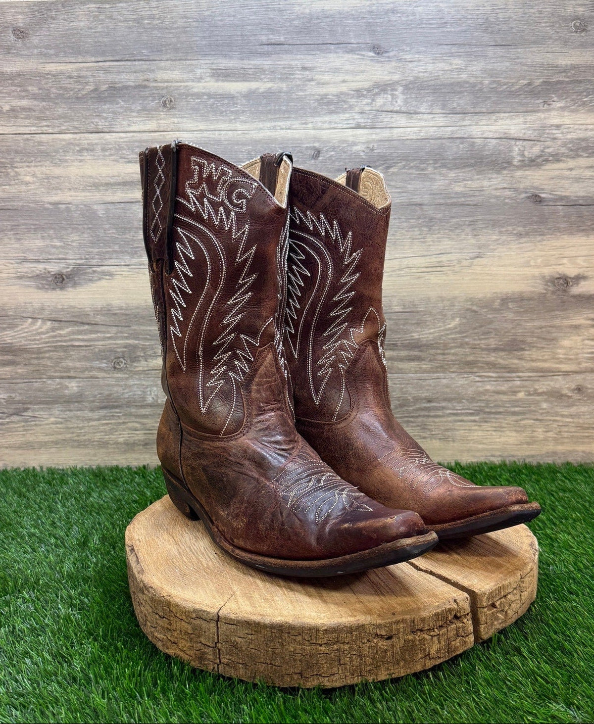 Unknown Men - Size 10.5 - Brown Leather Handmade Snip Toe Cowboy Boots WC
